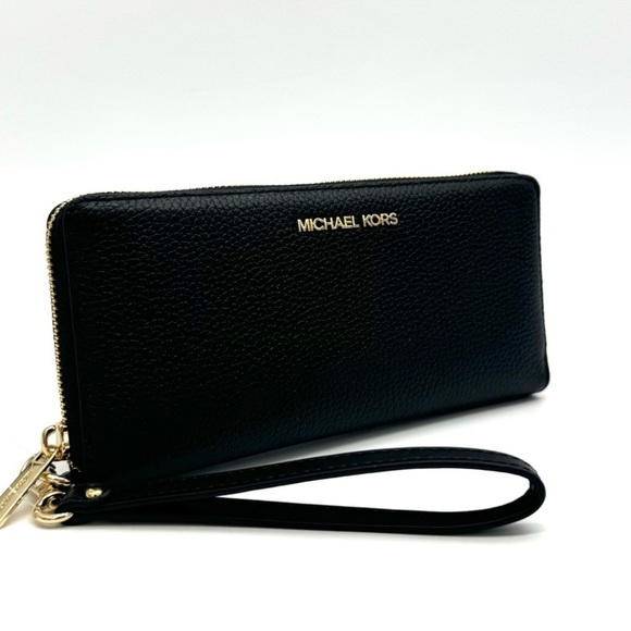 Michael Kors Large Continental Wallet Wristlet Black/Gold - Picture 3 of 10